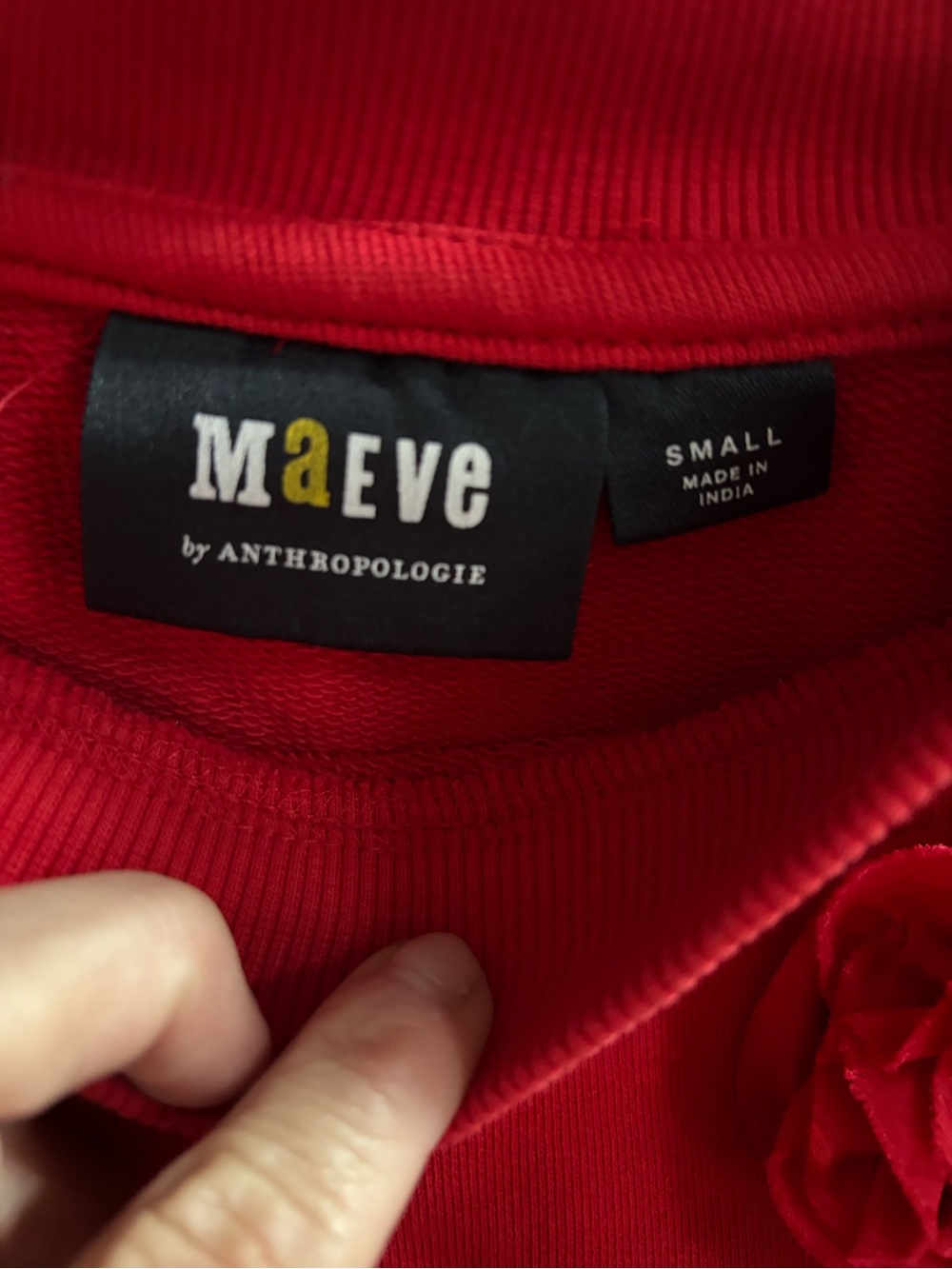 Maeve Anthropologie Cropped 3-D Floral Sweatshirt Red Small - Picture 5 of 6